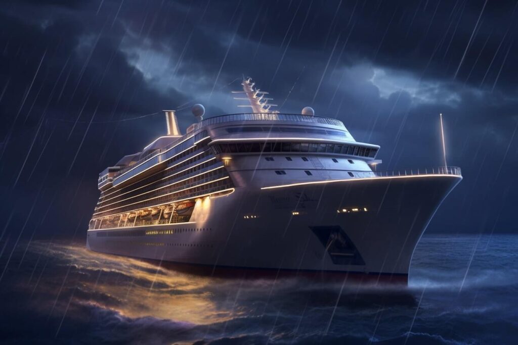 A cruise ship in the middle of a storm.