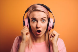 Audiobooks with Choices - A young woman wearing headphones