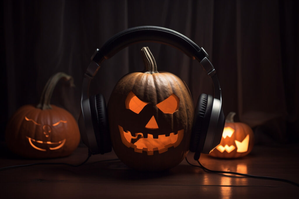 Pumpkin Head listening to scary Audiobooks